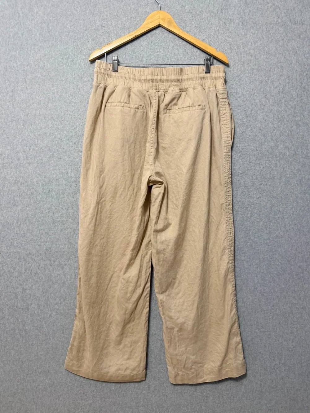 Quince Wide Leg 100% Linen Pants Size Large Tan Wide Elastic Drawstring Waist